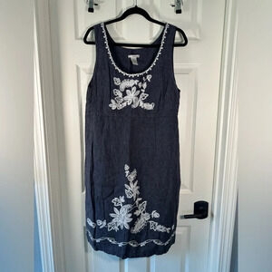 TSD Two Star Dog 100% Linen Dress Stitched Detailing Floral Womens Size Medium